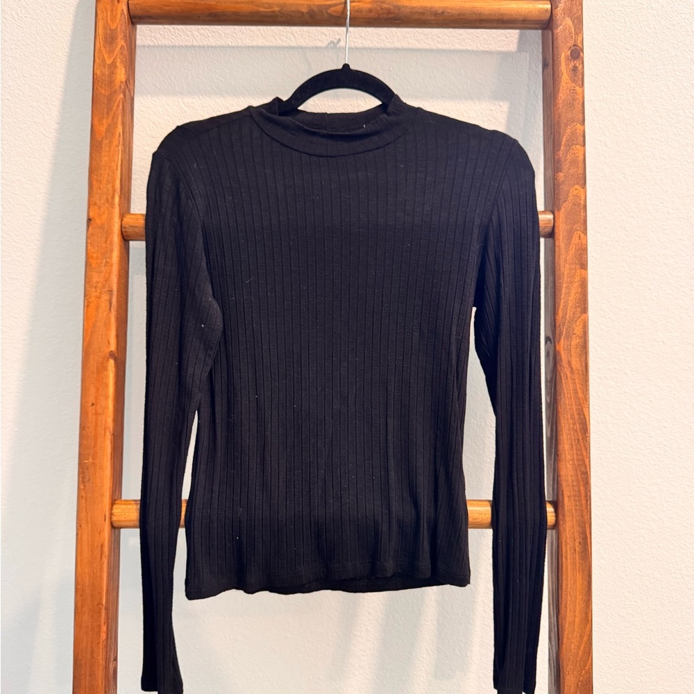 Black Ribbed Long Sleeve Top